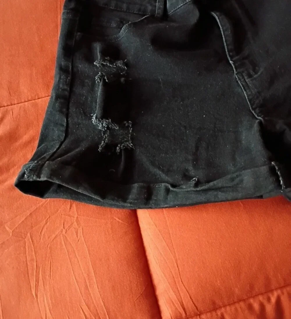Black Distressed Women's Denim Shorts Size XL 13 Inches Long